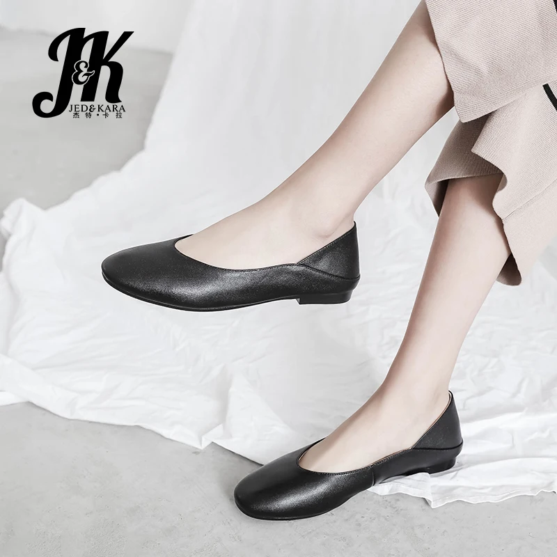 

JK Cow Split Flats Women Shallow Square Toe Flat With Footwear Loafers Shoes TPR Female Shoes Woman 2019 New Spring