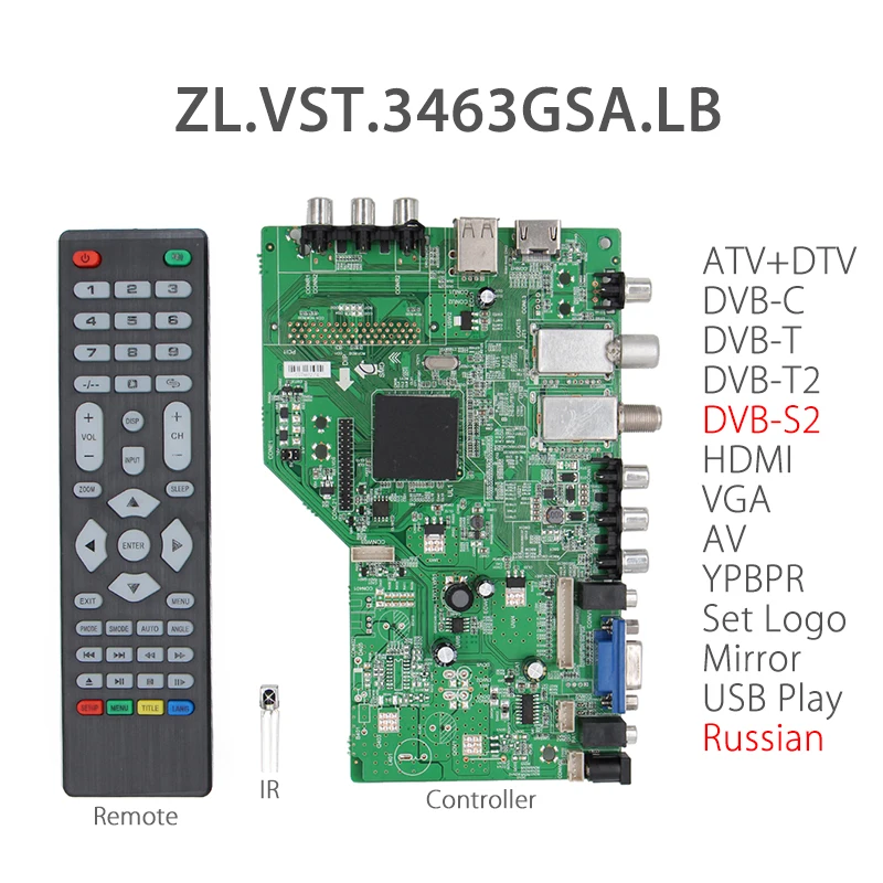 ZL. VST.3463GSA. Фунтов лёгкий нейлоновый трос цифровой сигнал DVB-S2 DVB-T2 DVB-C Универсальный ЖК-дисплей ТВ контроллер плата драйвера USB/ТВ/AV/HDMI/VGA V56 русский