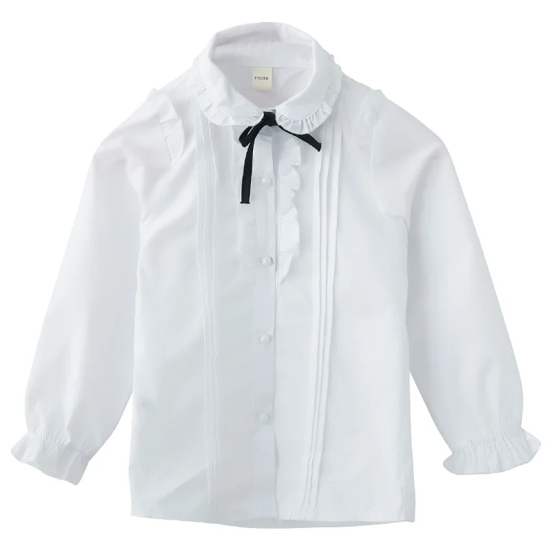 Girls Blouses Spring & Autumn Long Sleeve Preppy Style Ruffles Kids Shirts Casual Cotton Girls Clothes School Uniform Vestidos