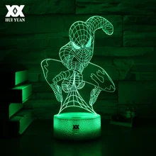 Человек-паук 3D лампа светодиодный 7 цветов трещины блеск база креативный ночник USB мультфильм декоративная настольная лампа Рождественский подарок для ребенка