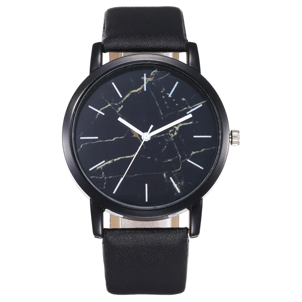 Top Sale Women Watch Marble Dial Casual Ladies Quartz Wristwatch Simple Black Leather Strap Clock High Quality Relogio Femini@50