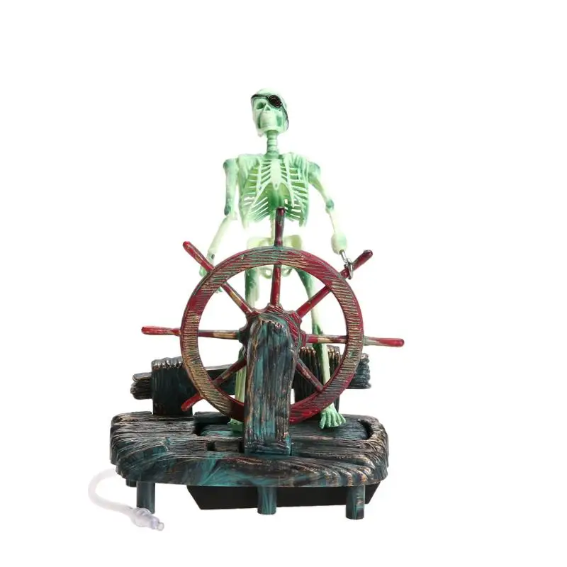 

Pirate Captain Aquarium Decorations Landscape Skeleton on Wheel Action DIY Air Skeleton Captain Ornament Fish Tank Accessory