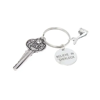

12pcs/lot Sherlock Holmes Keyring Sherlock Keychain 221B Baker Street, Believe In Sherlock charm