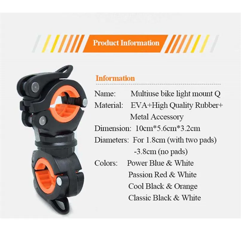 Excellent Sireck Bike Light Clip 360 Degree Rotatable Cycling Led Front Light Flashlight Lamp Bicycle Handlebar Holder Support Accessories 5