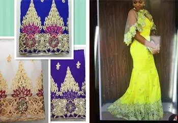 

LJ17KGuaranteed quality(5yards/lot)Fashion style indian raw silk george lace fabric with sequins Nagerian yellow color