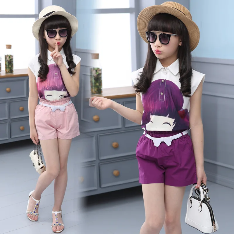 

2016 Girls Summer Wear Suits Children's Wear Children's Short Sleeve Shorts Two-piece Cuhk Children's T-shirt Girl Set
