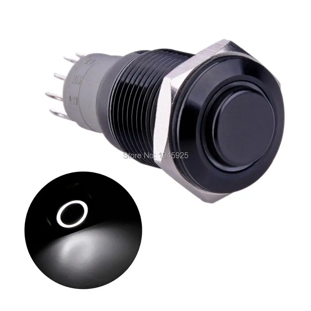 16 мм черный высокий флеш мгновенный или самоблокирующийся фиксационный металлический кнопочный Электрический автомобильный металлический переключатель
