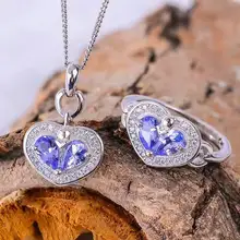 Ювелирные изделия colife Романтический Танзанит сердце ювелирный набор натуральный Танзанит Серебряное Кольцо Кулон ювелирный набор твердых серебряных ювелирных изделий