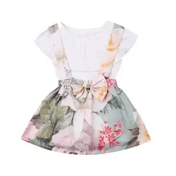 Прочный Комбинезон для маленьких девочек; топы с цветочным принтом и бантом; комплект одежды; модная летняя милая детская одежда в цветок