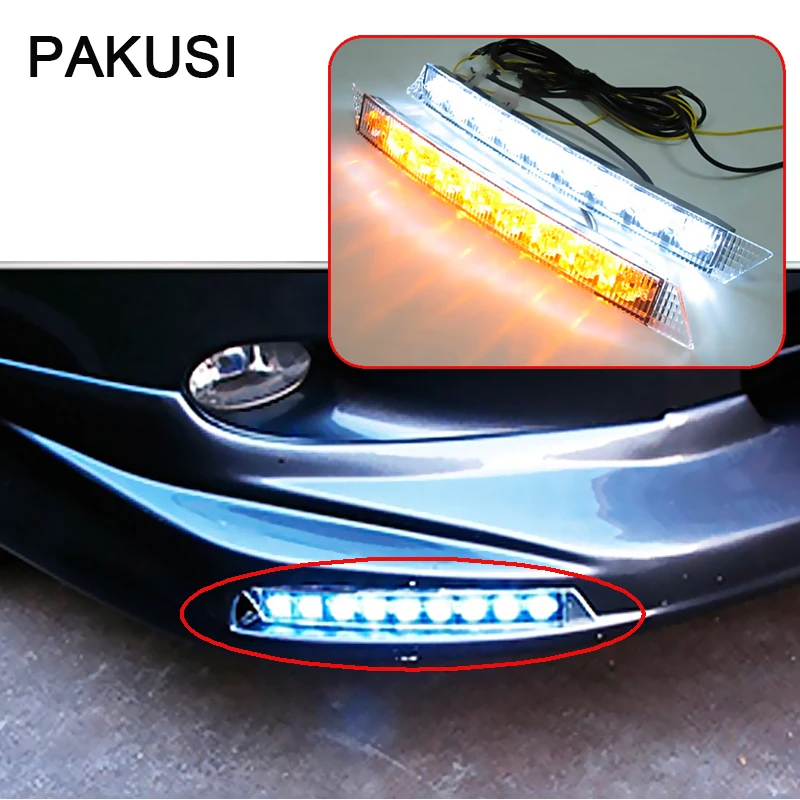 

PAKUSI 1Pair Car LED Daytime Running Lights 12V For Audi A6 A4 B6 A3 Car Accessories DRL LED Fog Lamp White+Yellow turn signals