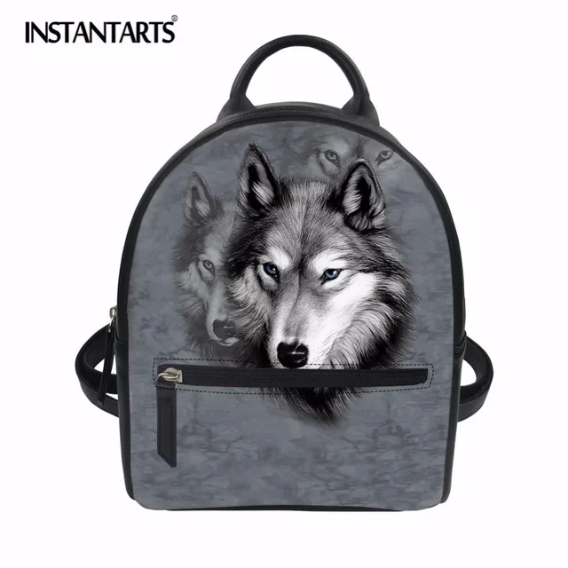 Instantarts Cool Wolf 3d Print Women Leather Backpack Animal Design Instantarts Cool Wolf 3d Print Women Leather Backpack Animal Design Female School Bag Fashion Designer Bookbag