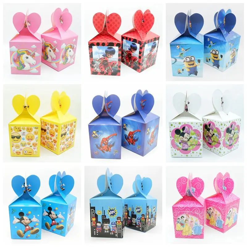 

6pcs/lot Avenger/Mermaid/Unicorn/Mickey Minnie Mouse/Princess Candy Box For Kids Party Decor Supplies Christmas Paper Gift Boxes