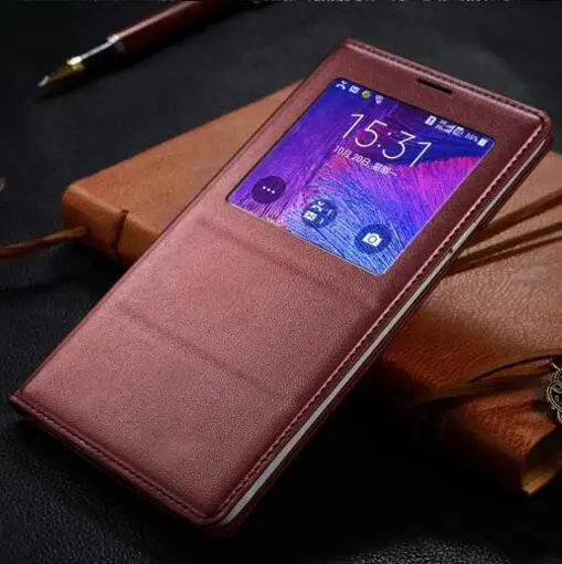 FGHGF Note4 чип smart Case ответ чехол для samsung Galaxy Note4 N9100 N9108 Кожа Флип Случаи Роскошные спереди Вид из окна - Цвет: Note4 Wind red