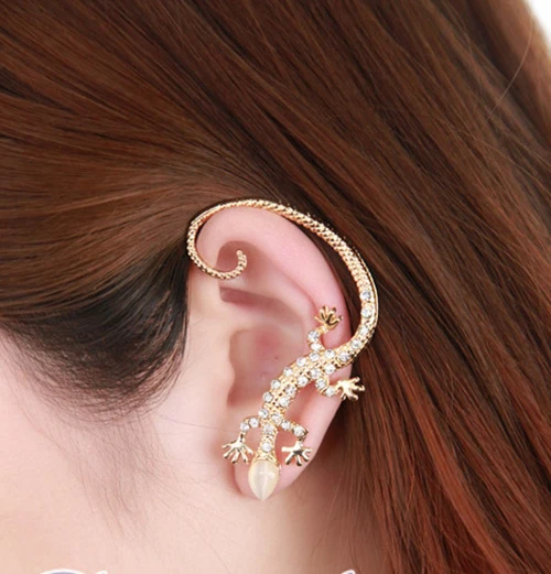 

1 PC Fashion Retro Gold/Silver Lizards Ear Cuff Earrings Super Cute Crystal Clip On Earrings For Women Accessories