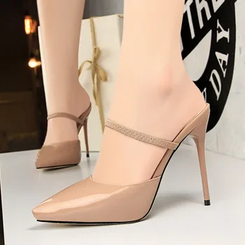 

Women Shoes Pumps Pointed Toe Patent leather Hollow Word band 12 CM thin High Heels Boat Wedding Dress Office Party Shoes