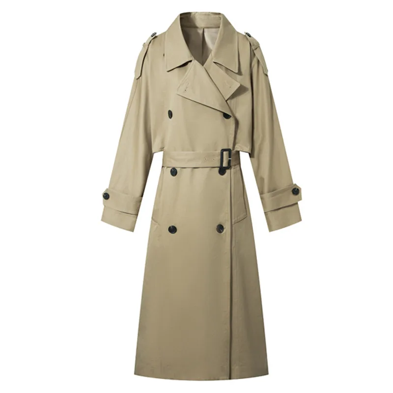 Осенний Модный тренч для женщин двубортный длинный Тренч пальто Abrigo Mujer цвет хаки, ветровка Женское пальто C5694