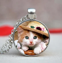 (1 Pieces/Lot) Handmade Photo Glass Dome Pendant, Cute Cats Jewelry, Pet Necklace, Can Custom Made