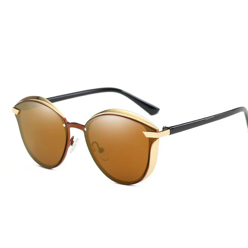 DEARMILIU женские Винтажные Солнцезащитные очки кошачий глаз, женские брендовые дизайнерские модные круглые ретро поляризованные зеркальные солнцезащитные очки для женщин - Цвет линз: C6 Brown