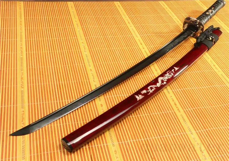 US $358.00 41DAMASCUS FOLDED STEEL CLAY TEMPERED BLACK HAS JAPANESE SAMURAI SWORD KATANA
