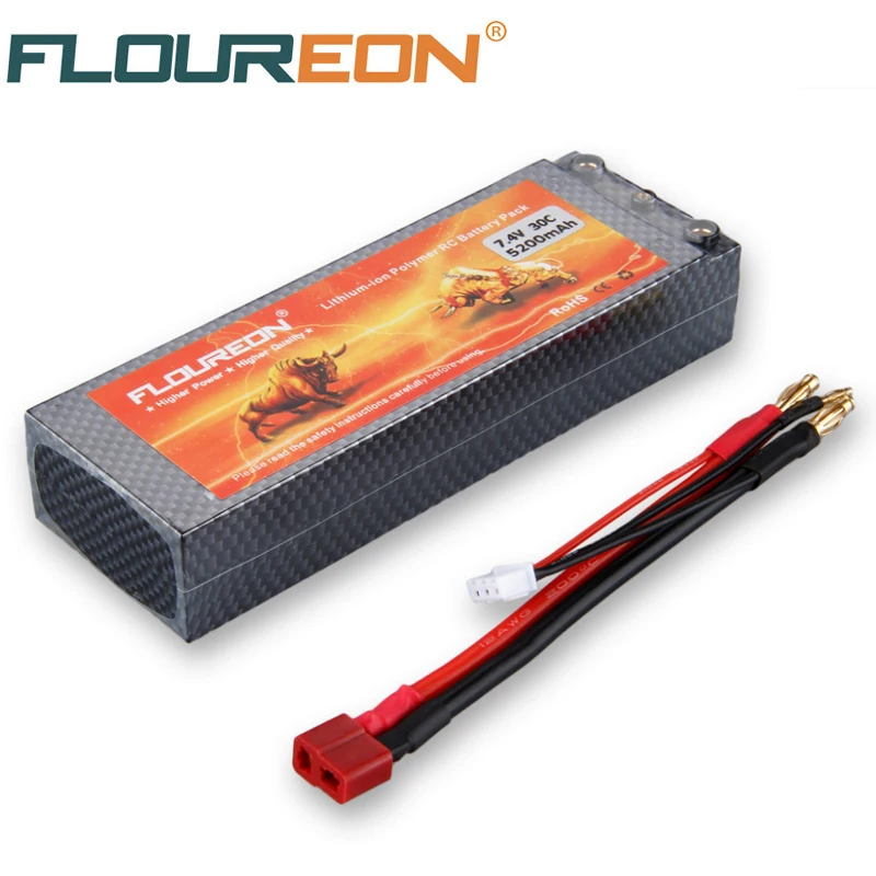 

FLOUREON 2S 7.4V 30C 5200mAh Lipo Battery RC Battery Dean T Plug for RC Quadcopter Car Parts Transmitter Betarias