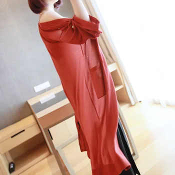

Long Cardigan Female 2019 Summer Women Long Sleeve Sweater Knitted Cardigans for Women Sweater Air-conditioning Split Hem