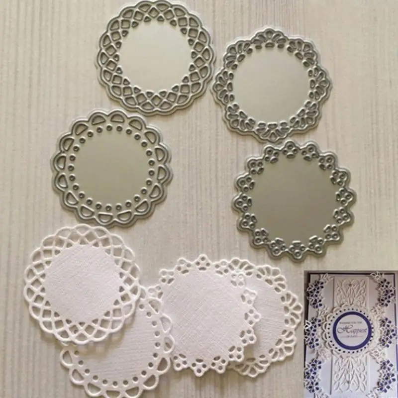 

4pcs Making Scrapbook Greeting Card Decor Lace Edge Circle Frame Metal Cutting Dies Stencil Frame Embossing Template