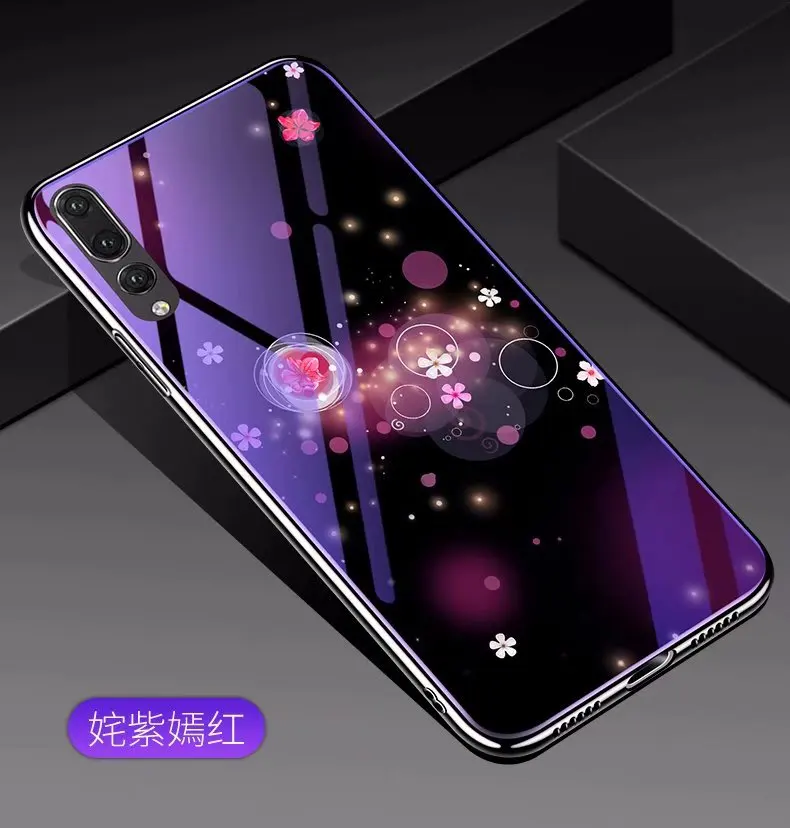 

50pcs/lot Free Shipping flower glass CASE Electroplate TPU frame back Cover case For huawei P20/P20 PRO PLUS/P20 Lite/Nova 3E