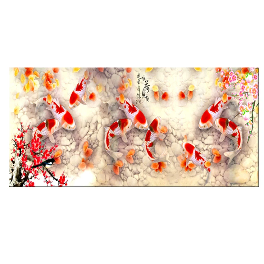 Принт китайский абстрактный девять кои Рыба Лотос картина маслом на холсте плакат фэн-шуй настенная художественная картина для гостиной домашний декор