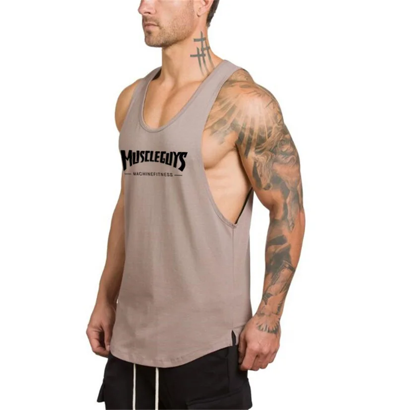 Muscleguys модный бренд Фитнес Бодибилдинг резервуар для белья топы для мужчин спортивный жилет без рукавов хлопковые майки брендовая мышечная рубашка