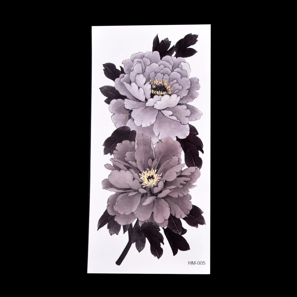 

China Peony Flower Temporary Tattoo Sticker Series Grey-White Waterproof One-Time Tattoo Sticker Arm Leg Tatto Sticker 8.5*18cm