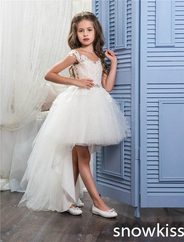 Beauty white/ivory first communion gown lace crystals mini flower girl dress for kids evening party dresses with train Beauty white/ivory first communion gown lace crystals mini flower girl dress for kids evening party dresses with train