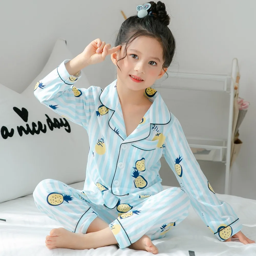 

Fruit pineapple Autumn Children Pajamas Long Sleeve Cartoon Kids Girl Clothes Suit Lovely Children's Pyjamas Boy Home Clothes