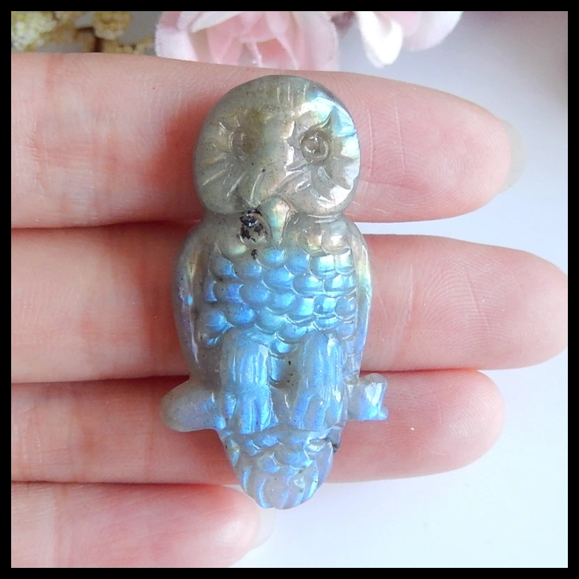 

Wholesale Semi-precious stones Carved Owl Labradorite,Gemstone pendant cabochons,45x20x7mm,9.4g