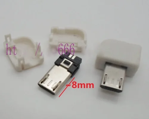 

100pcs DIY Right Angel 90 Degree Long Micro USB Type B Male 5pin 3Piece Assembly Connector Plug Socket White