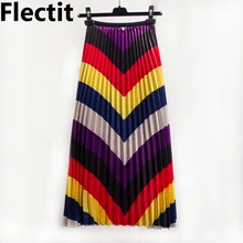 Разноцветная плиссированная юбка в полоску с v-образным вырезом для женщин, модная юбка миди с цветным принтом