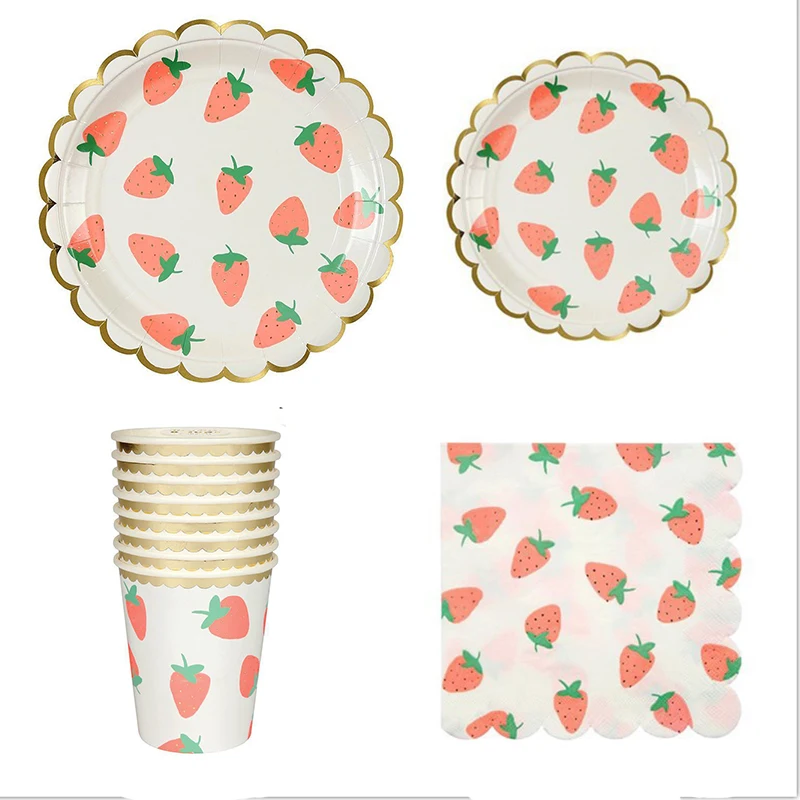 

Cute Strawberry DisposableTableware Paper Plate Cup for Wedding Baby Shower Birthday Theme Party Decoration Supplies
