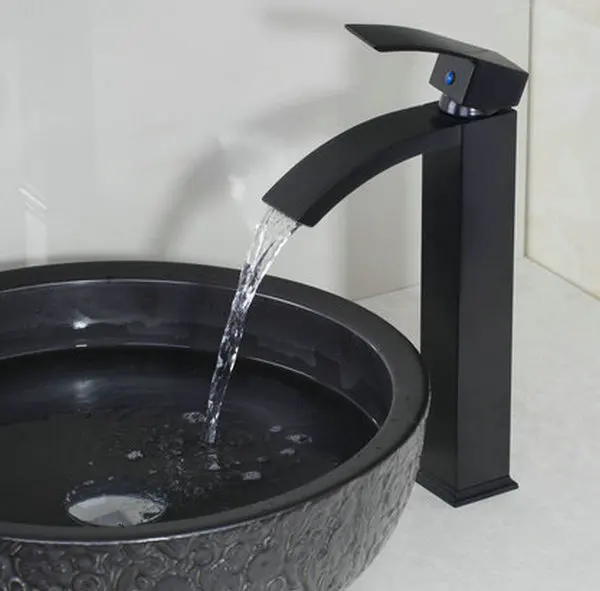 

Contemporary Waterfall Spout Oil Rubbed Bronze Basin Faucets Deck Mounted Tap Mixer Single Lever Bathroom Sink Faucet  8318-1