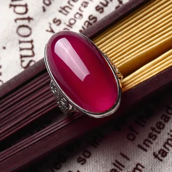 

High quality female jewelry 925 sterling silver red corundum ring fashion exaggerated long big finger rings retro lovers gift