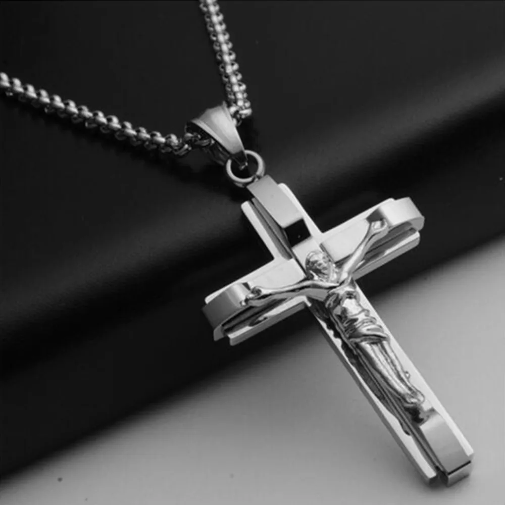 

SANDEI stainless steel necklace for man women believe cross Jesus pendant long necklaces men fashion jewelry
