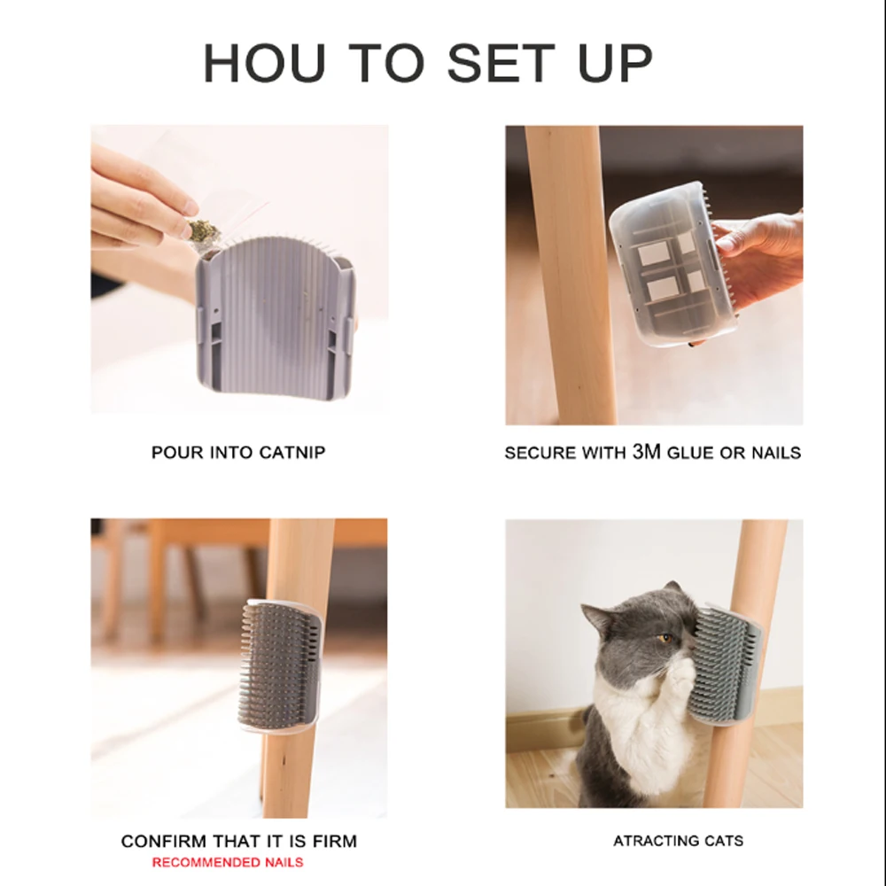 Cat Self Groomer Brush Cat Wall Corner Brush with Catnip to Shedding Fur and Massage Device