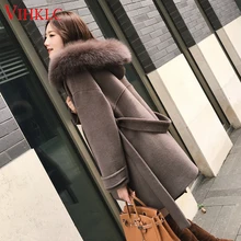 Women wool coat Office Lady Hooded Women Wool Blend Coat Double Breasted Solid Cashmere Jacket Slim Regular Ladies Coats C338