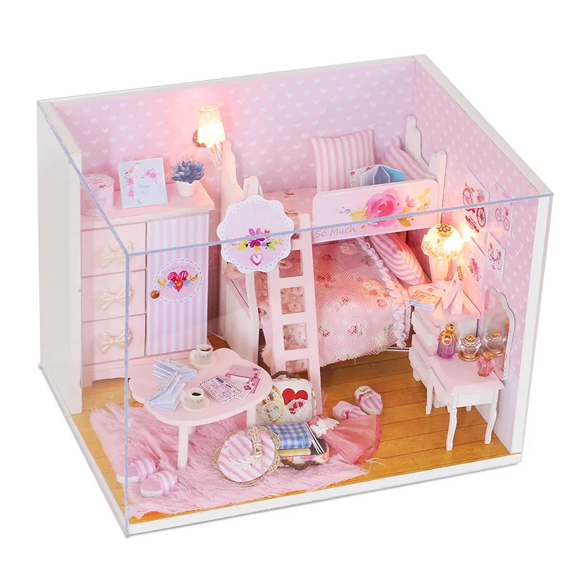 

Princess DIY Cottage with Music and LED Children's Handmade Wooden Dollhouse Dust Cover Creative Puzzle Birthday Gift for Girls