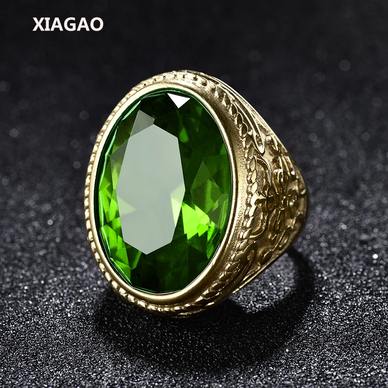 XIAGAO Ring for Man Gift 3 Color Oval Square Stone Titanium Stainless Steel Men Ring Fashion Male's Cross Ring for Boy