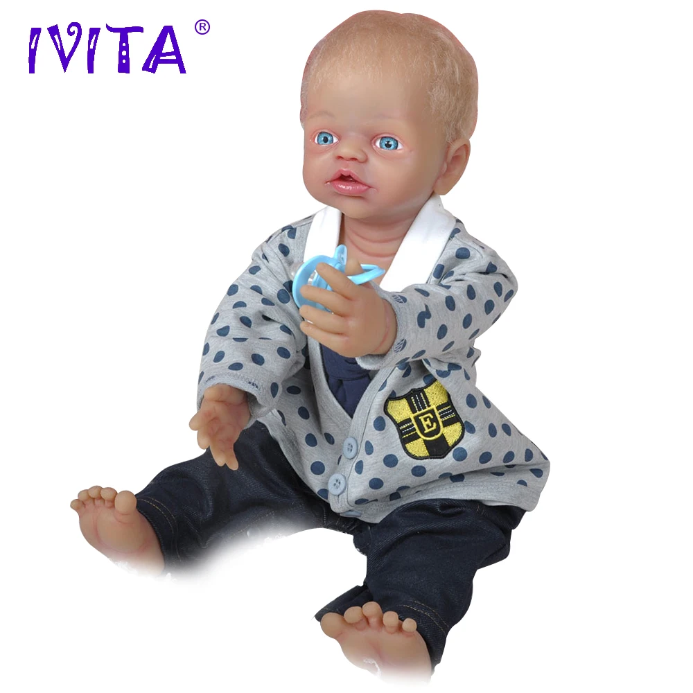 

IVITA 22inch/4.7kg Boy Root Hair Painted With Movable Skeleton High Quality Silicone Reborn Dolls Baby Born Full Body Alive