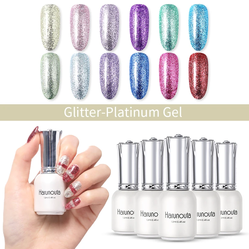 

Harunouta 12ml Glitter Platinum UV Gel Polish Non-toxic Soak Off Shimmer Nail Art Gel Lacquer Manicure Supplies