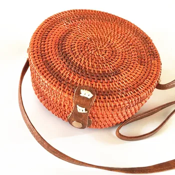 

Rattan Bags Orange Color Straw Round Handbags for Women 2019 Ladies Fashion Cross body Bag Bohemian Beach Shoulder Bags