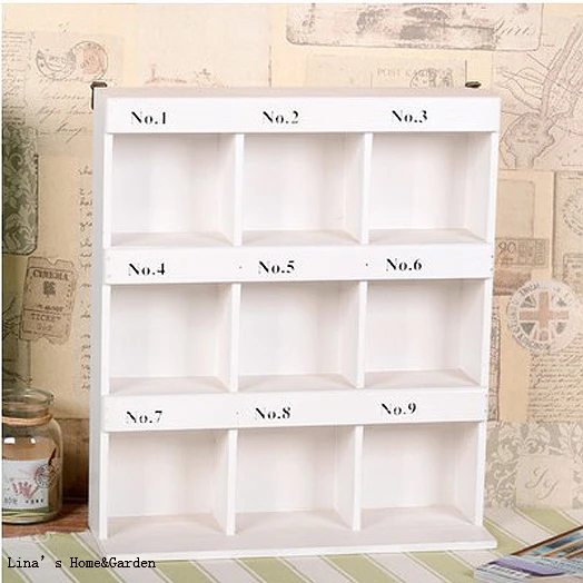 Numbered 9 Grids Vintage Small Solid Wood Cube Shelf (3)