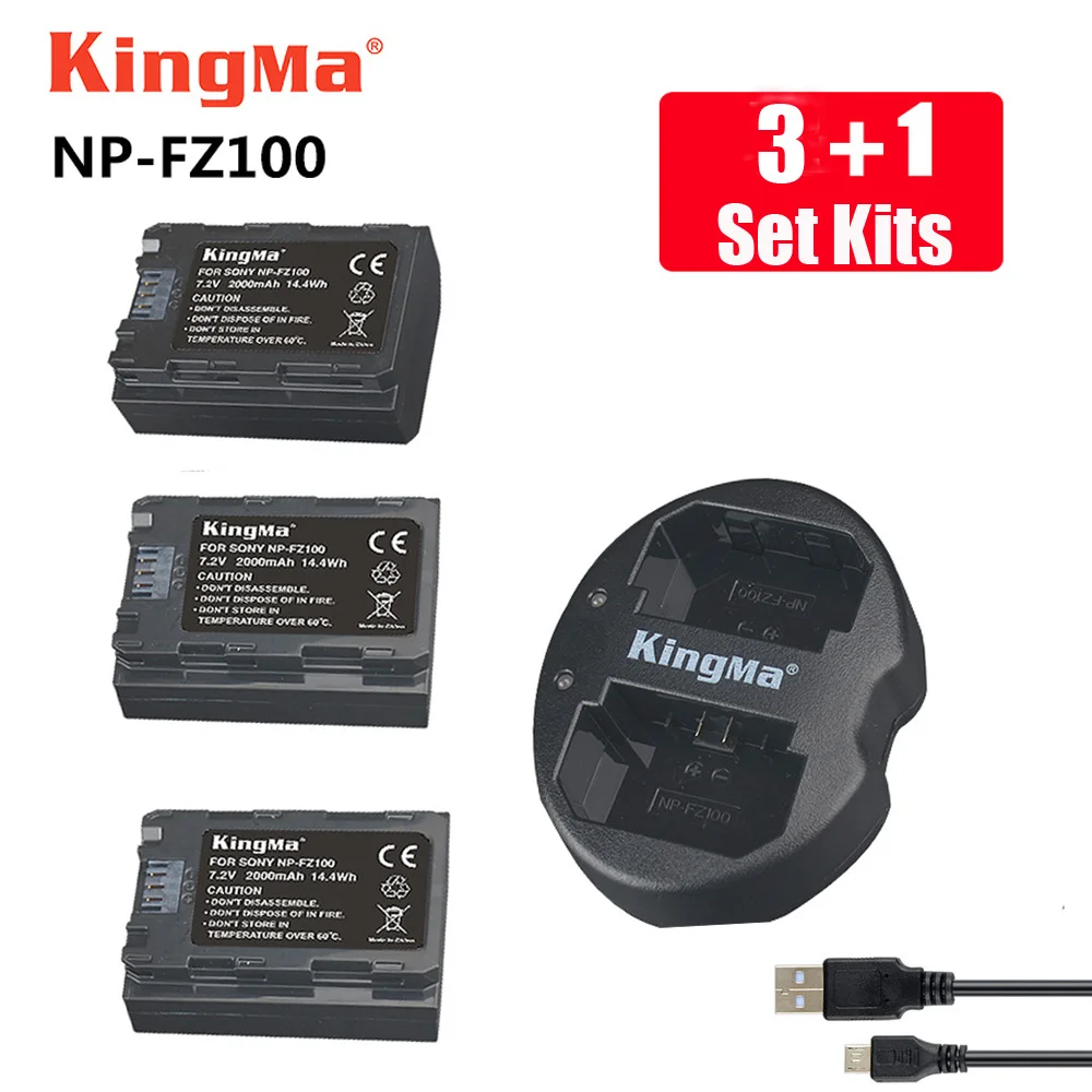 Зарядное устройство KingMa npfz100 + 3 шт. NP FZ100 Аккумулятор для камеры SONY A7m3 a7r3 A9/A9R 7RM3 Alpha 9