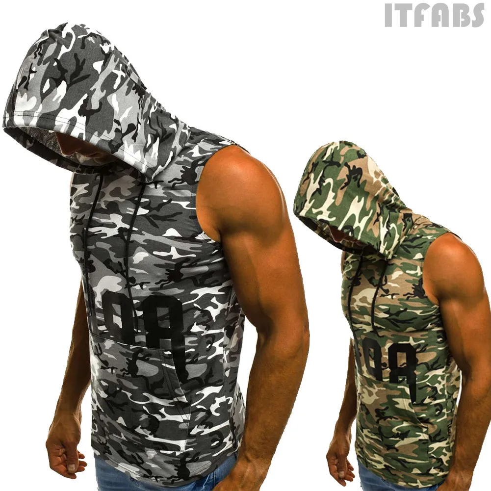 Mens Muscle Hoodie Tank Top Bodybuilding Gym Workout Sleeveless Vest Tee Men Jogger Fitness Top Outwear