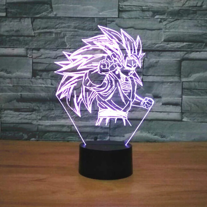 Dragon Ball Супер Saiyan God экшен фигурка Гоку 3D иллюзия настольная лампа 7 цветов